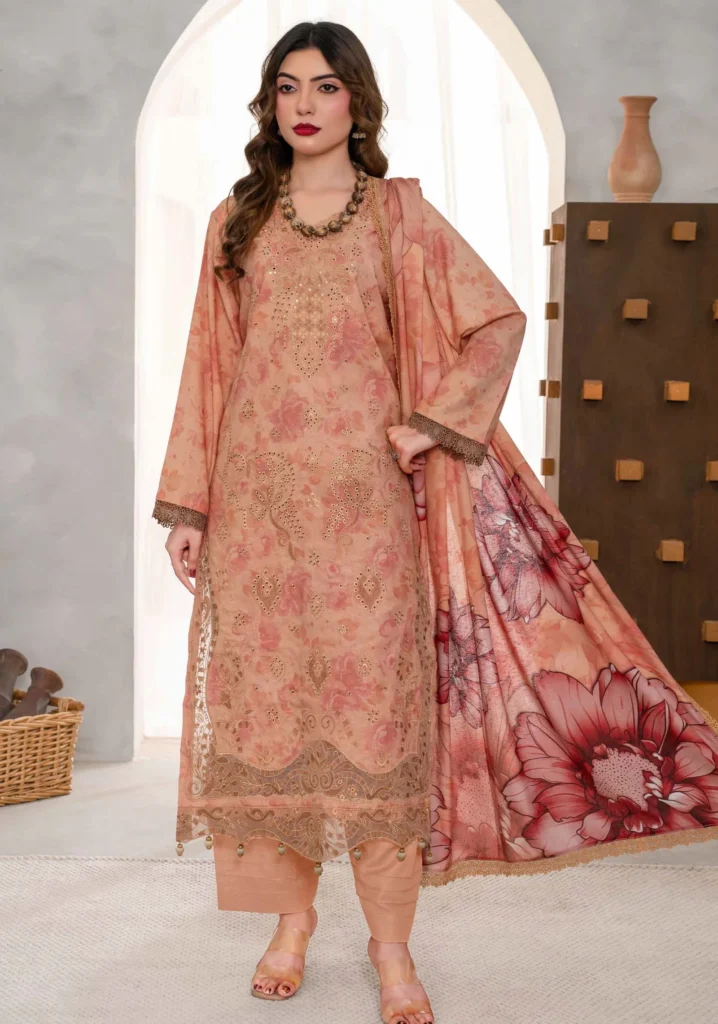 Jabeen Peach Karandi Suit | ZARA MEER