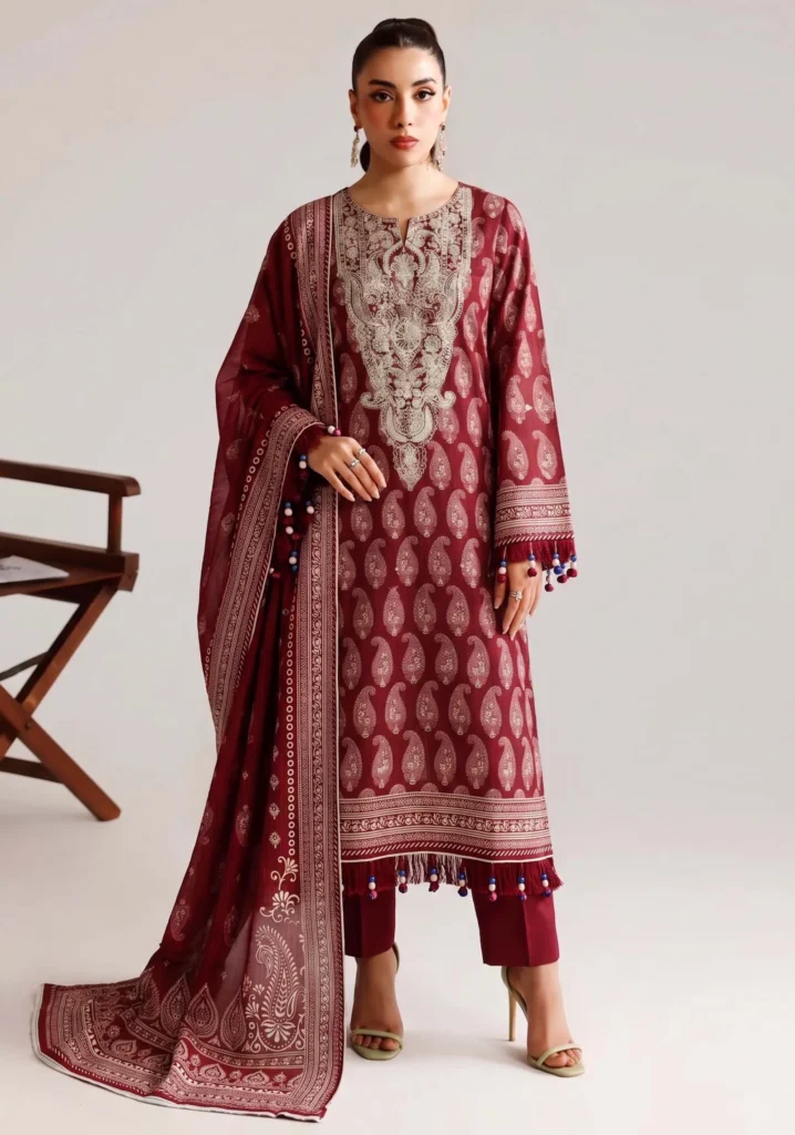 Lal-e-Bahaar Maroon Paisley 3-Piece Suit | GULL-E-RUKH