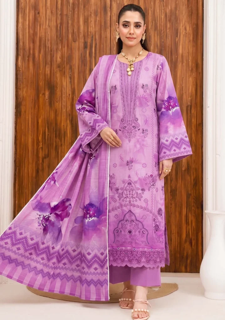 Lilac Bloom Embroidered 3Pc Winter Slub Suit | AALAYA