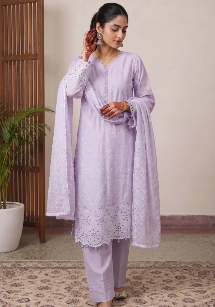 Schiffli Viscose Suit | Dressline