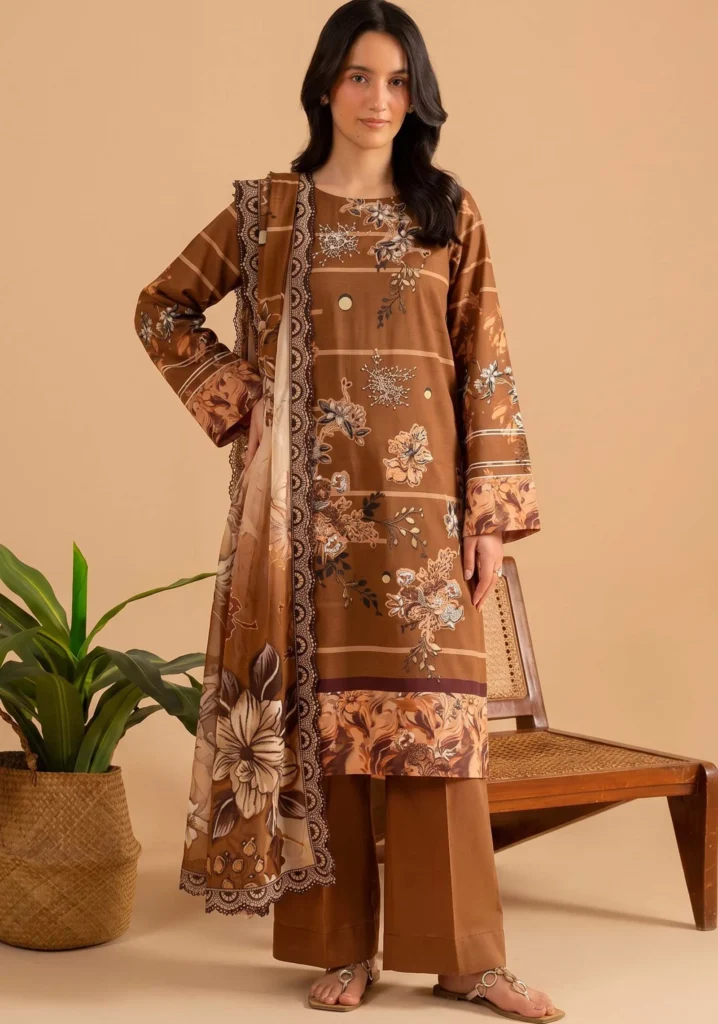 Mah-e-Noor Brown 3pc | AALAYA