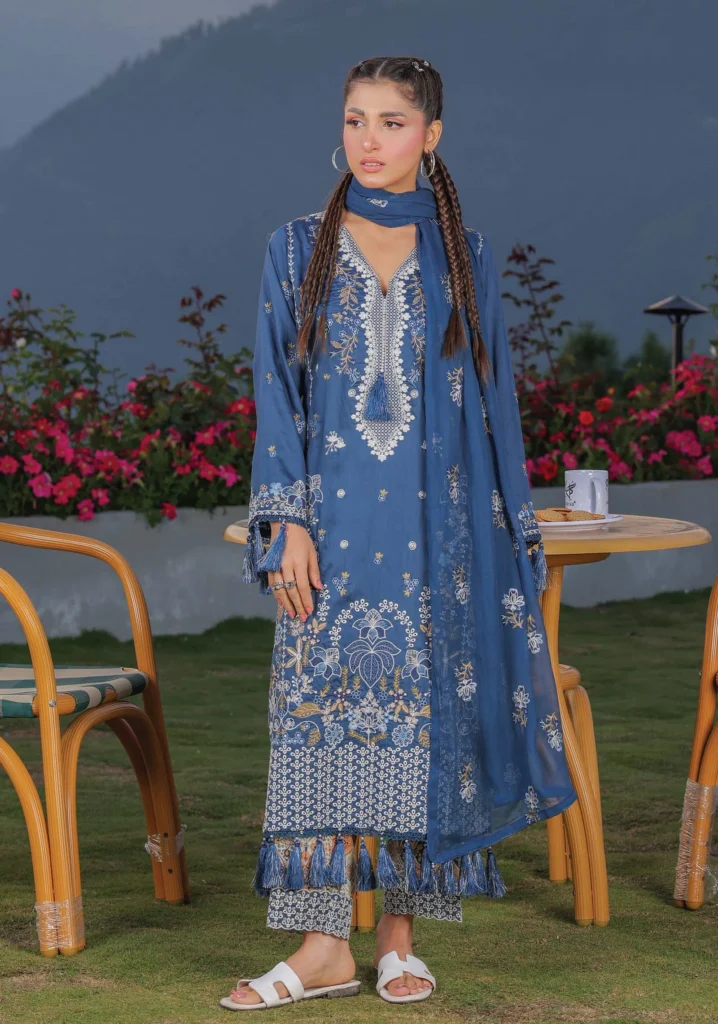 Mah-e-Noor Slate Blue Embroidered 3-Piece | GULL-E-RUKH