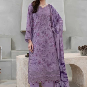Mahrosh Lavender Karandi 3pc Suit with digital print and embroidery by AL Hassan Lehnga House