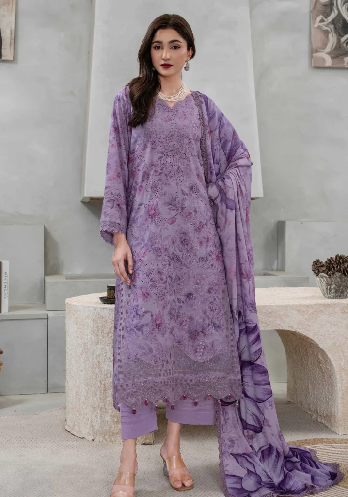 Mahrosh Lavender Karandi 3pc Suit | ZARA MEER