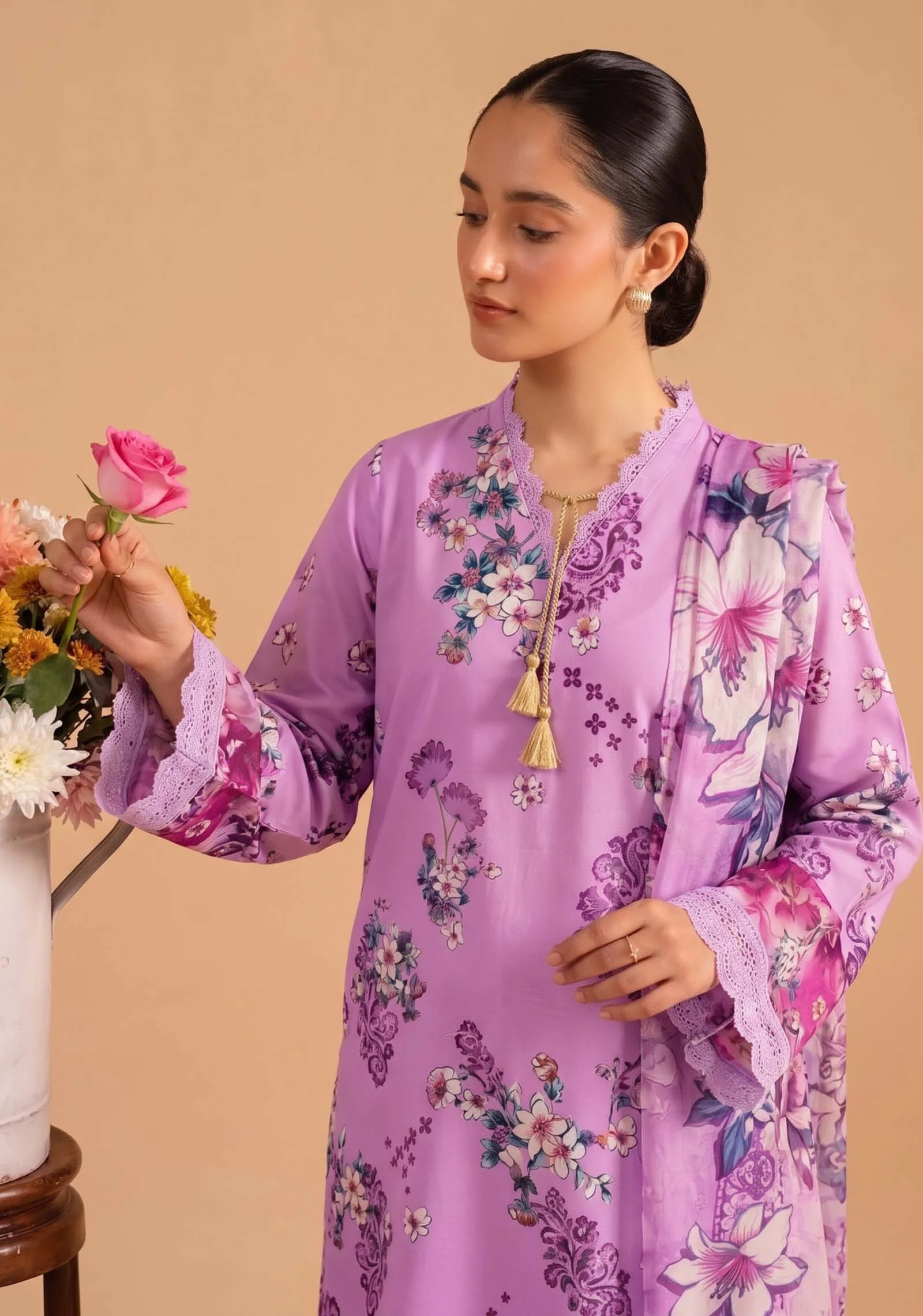Gul-e-Bano Lavender Floral 3pc Suit | AALAYA - Image 5