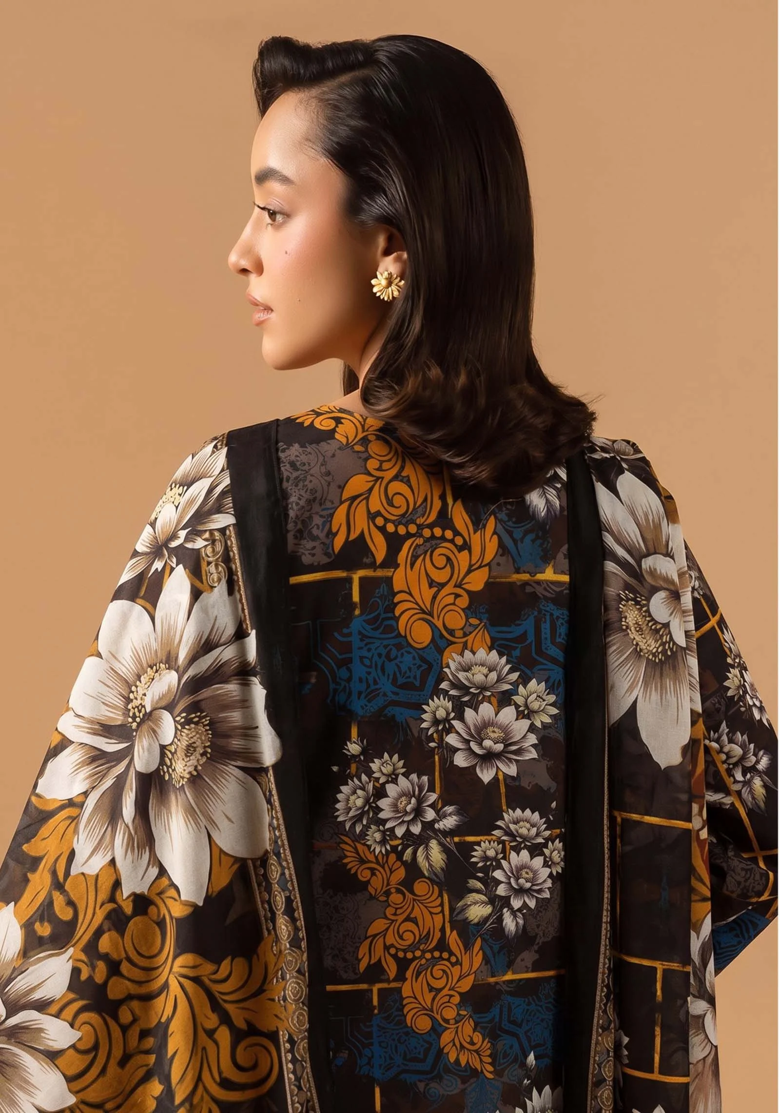 Nageen Black Floral 3pc Suit | AALAYA - Image 5