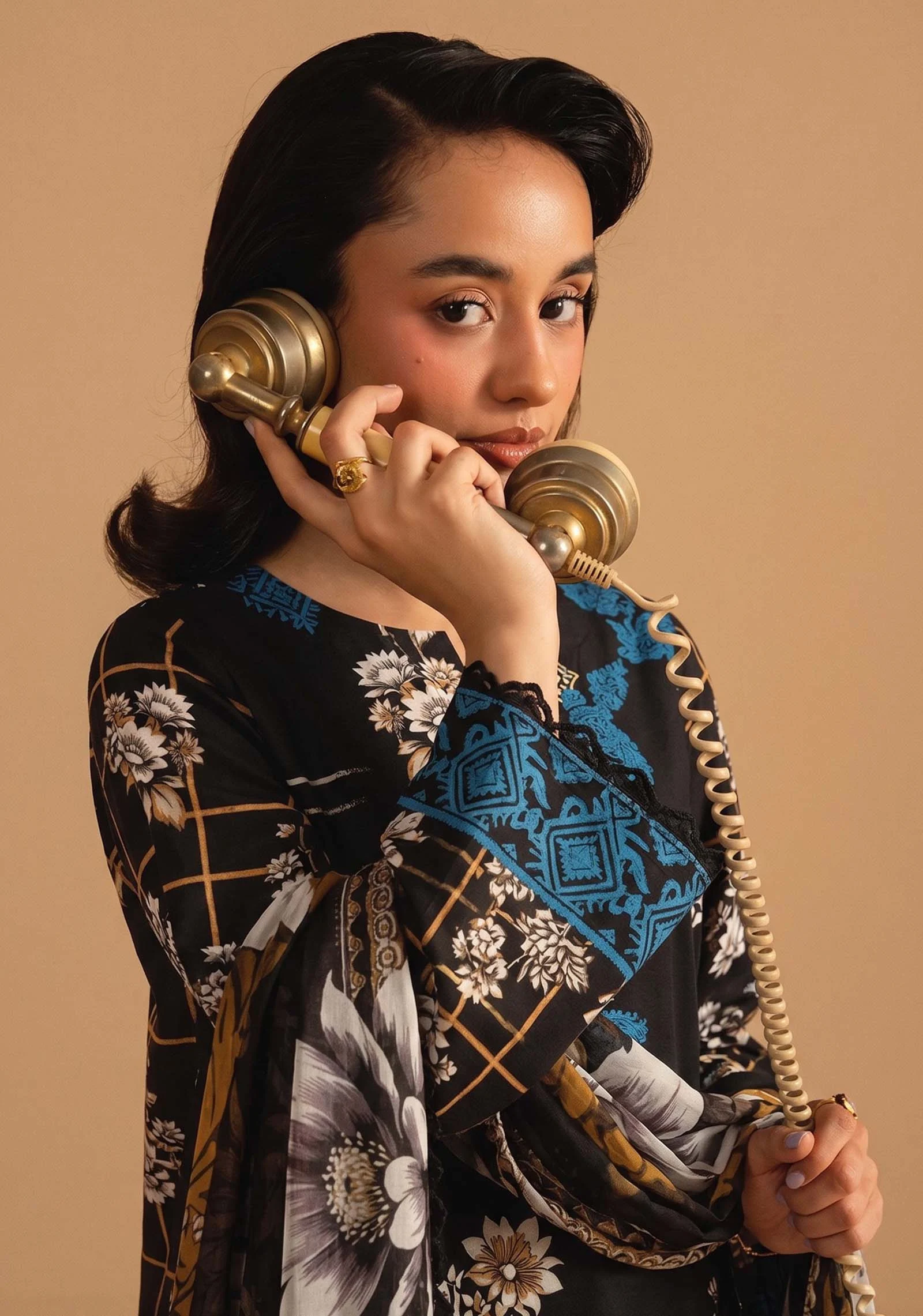 Nageen Black Floral 3pc Suit | AALAYA - Image 3