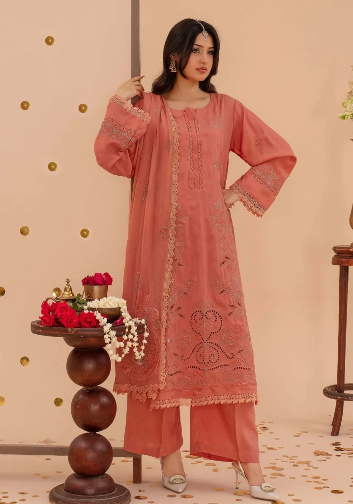 Mehar Peach Viscose 3pc | ZARA MEER
