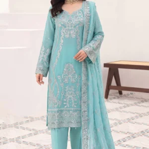 Meher Teal Crinkle Suit Front View AL Hassan Lehnga House