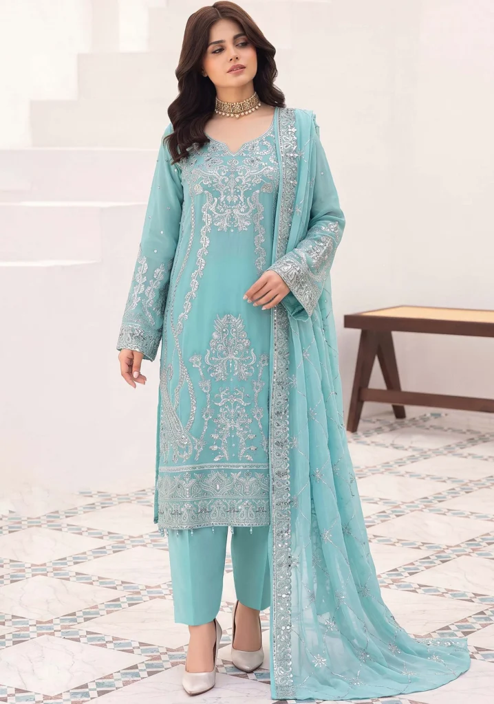 Meher Teal Crinkle Suit | Mah é Rooh
