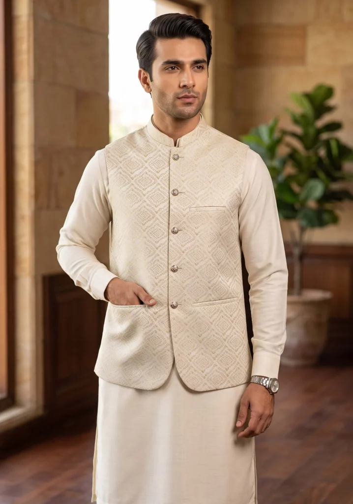 Mehtab Cream Diamond Wasket | AL Hassan Lehnga House