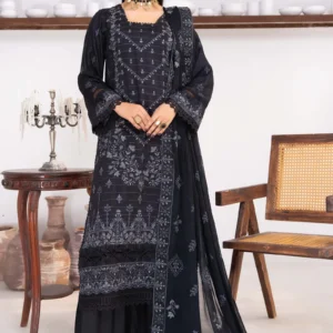 Front view of Midnight Noir Embroidered Viscose 3Pc Suit by AL Hassan Lehnga House