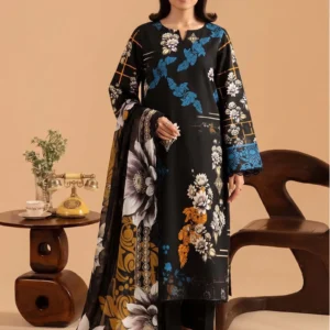 Nageen Black Floral 3pc Suit with Embroidery by AL Hassan Lehnga House