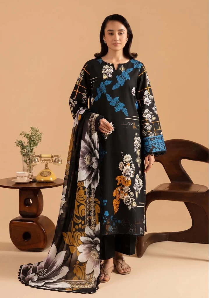 Nageen Black Floral 3pc Suit | AALAYA