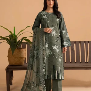 Nayab Green Floral 3pc Suit Front View AL Hassan Lehnga House