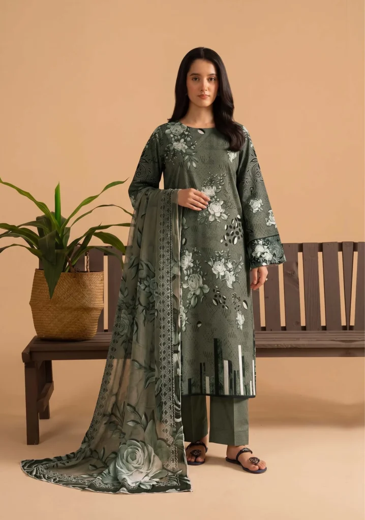 Nayab Olive Green 3pc | AALAYA