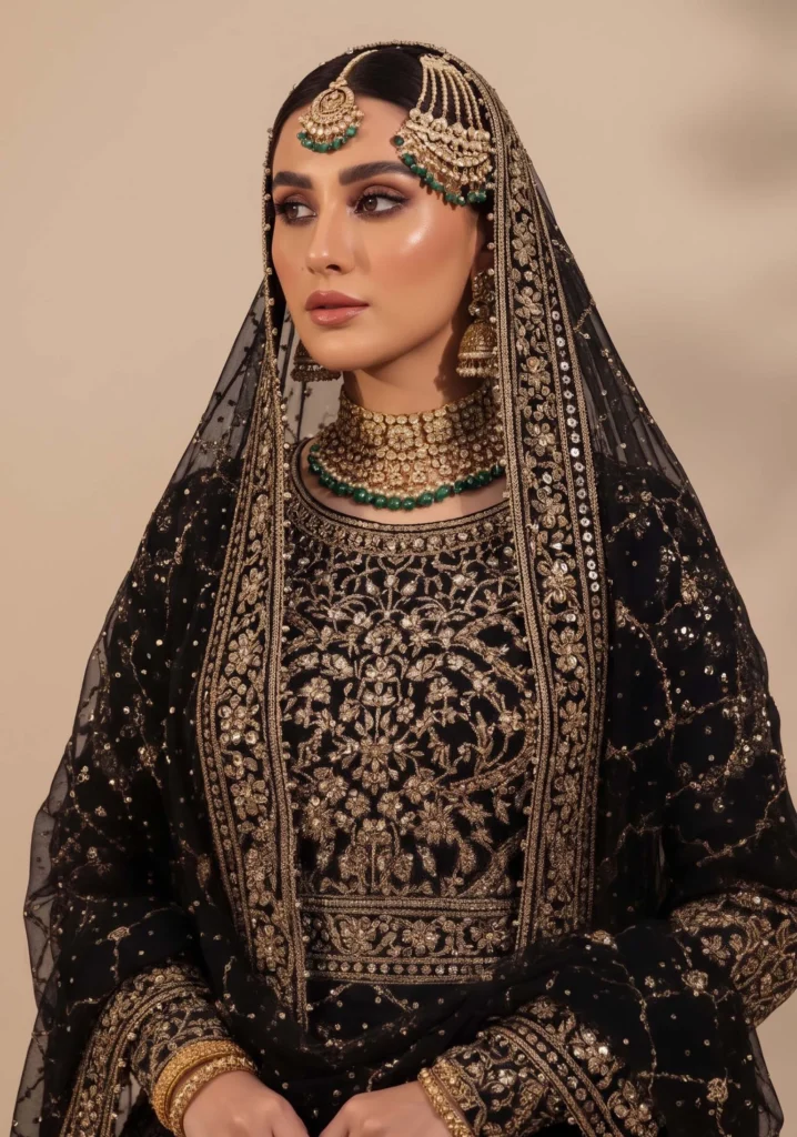 Nigar Black Heavy Net Lehenga | AL Hassan Lehnga House