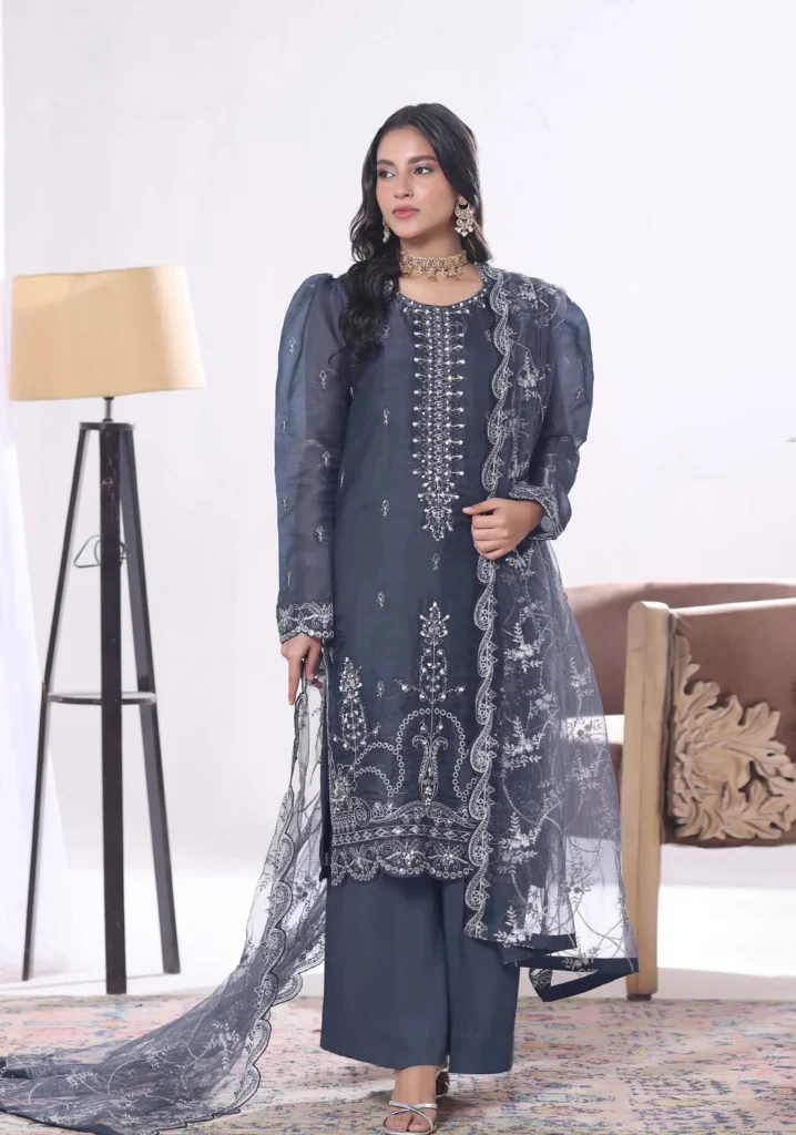 Nilofar Midnight Blue Silk Formal Set | Motis Fashion