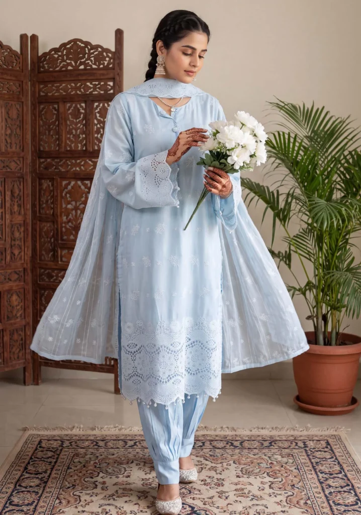 Noor Blue Schiffli Suit | Dressline