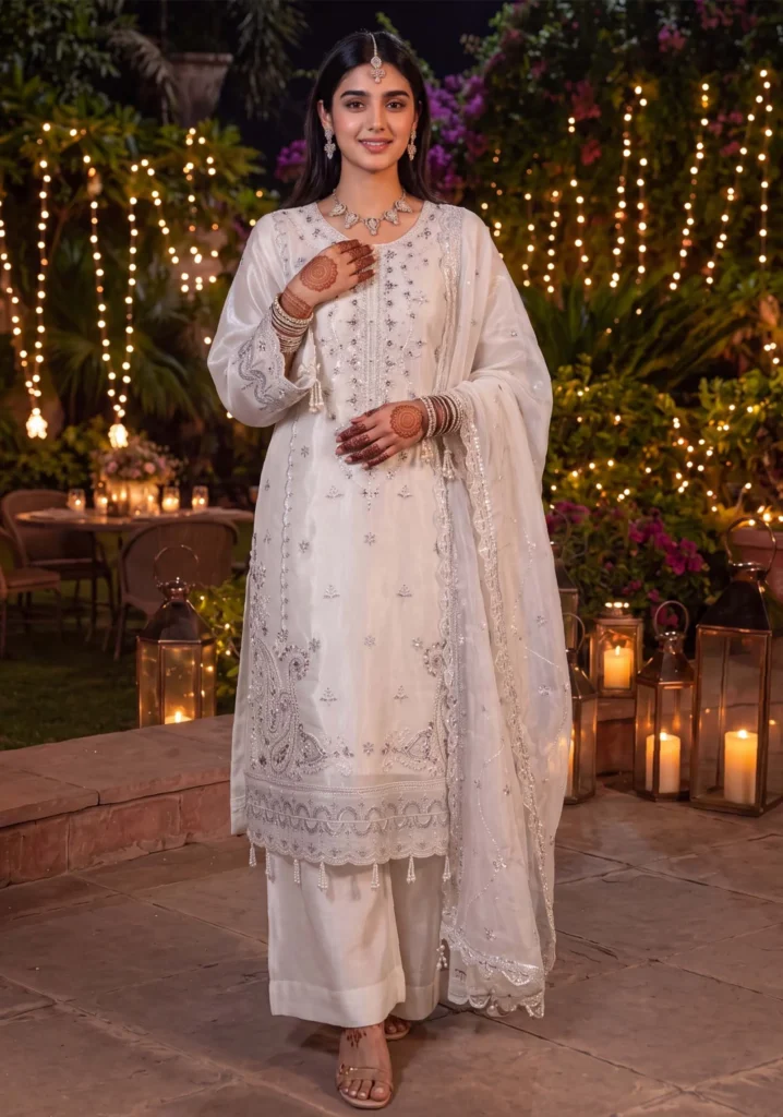 Noor-e-Haram White Shesha Silk Suit | Dressline