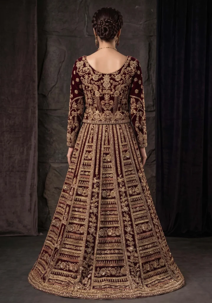 Noor-e-Maroon Velvet & Silk Set | AL Hassan Lehnga House