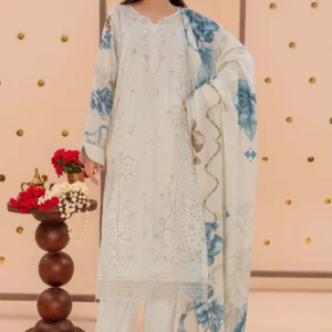 Woman wearing Noor-e-Sahar embroidered Karandi 3pc suit by AL Hassan Lehnga House