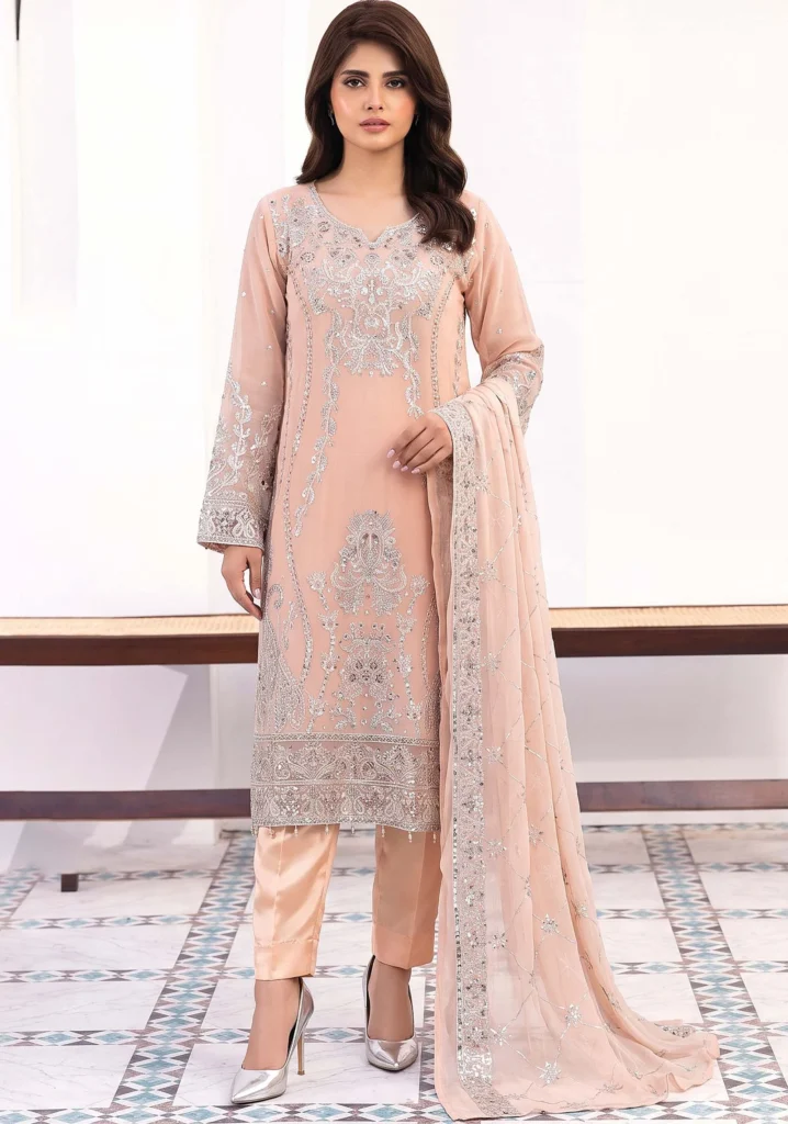 Noor Peach Fancy Suit | Mah é Rooh