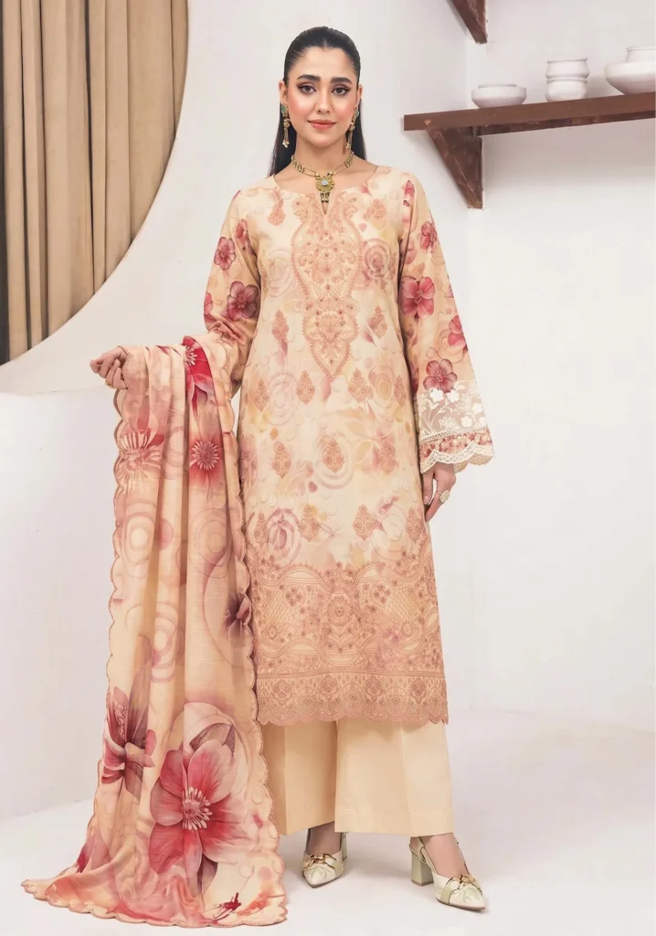 Sahara Floral Staple Slub 3pc Winter Suit | AALAYA