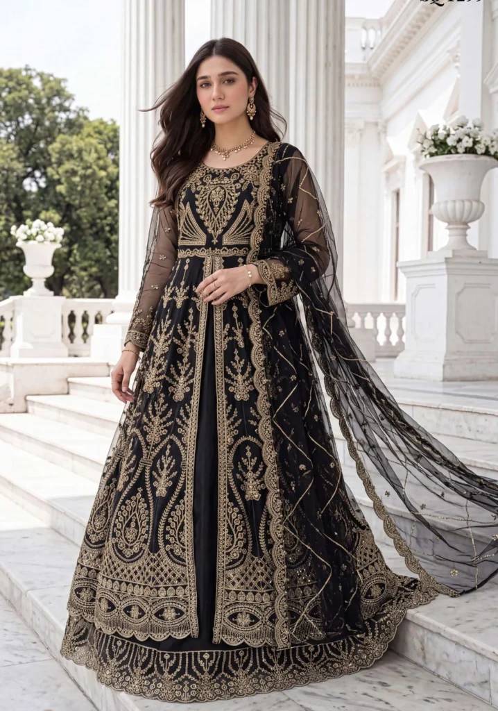 Shahzadi Black Zari Maxi | Moti’s Fashion