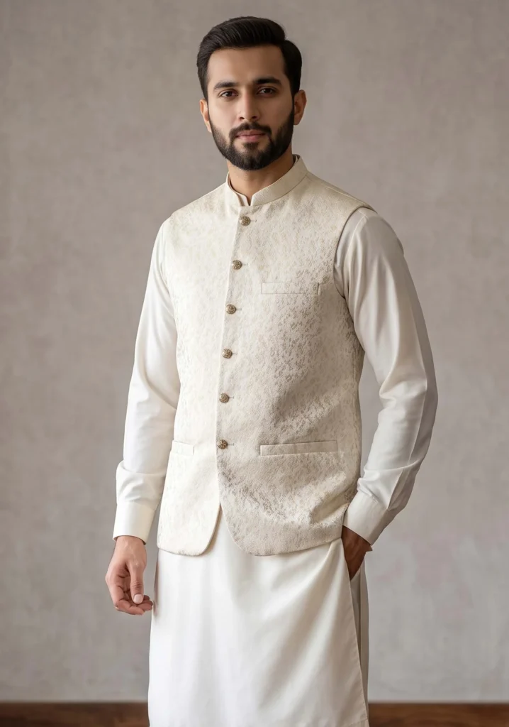 Shahzay Ivory Wasket | AL Hassan Lehnga House