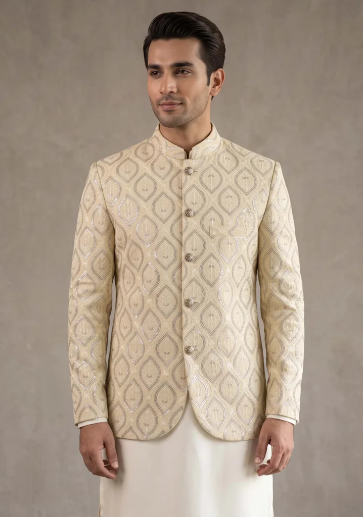 Shehnai Cream Prince Coat | AL Hassan Lehnga House