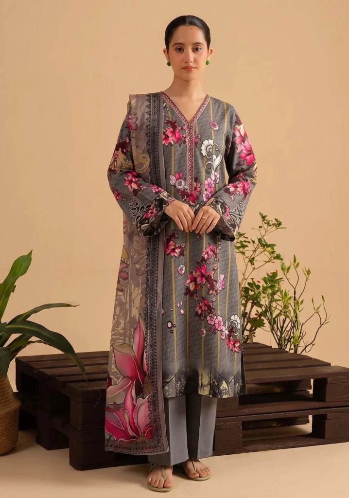 Sia Grey Floral 3pc | AALAYA