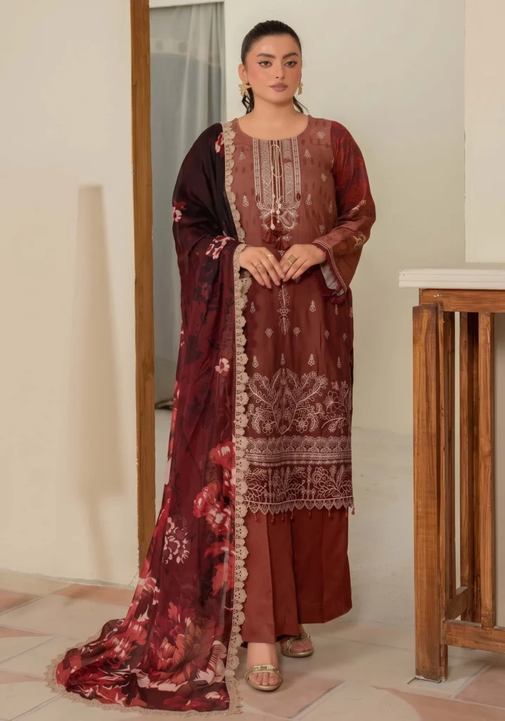 Surkh Brown Sequence 3-Piece | GULL-E-RUKH