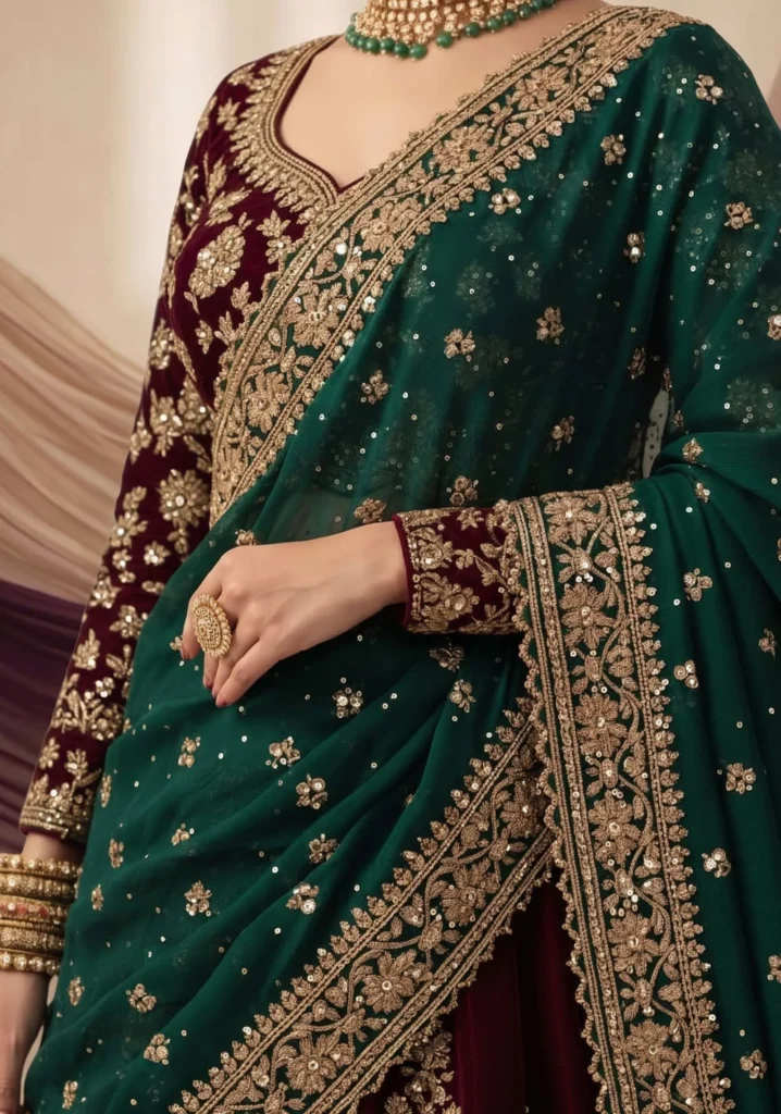Mehtab Maroon Velvet Gown Set | AL Hassan Lehnga House
