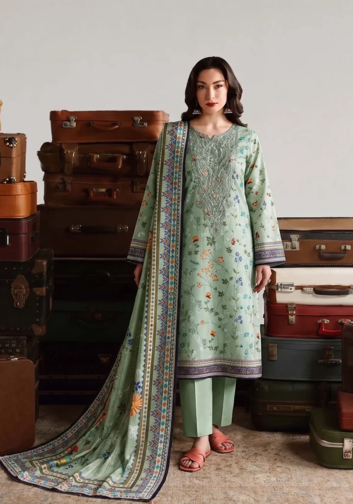 Verdant Sage Floral 3-Piece Suit | GULL-E-RUKH