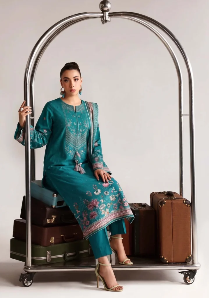 Zardosi Teal Floral Embroidered 3-Piece | GULL-E-RUKH
