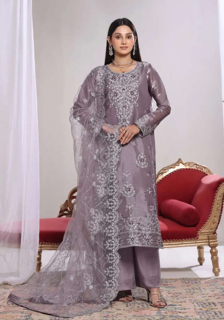 Zaria Mauve Sheesha Silk 3pc Formal Suit | Motis Fashion