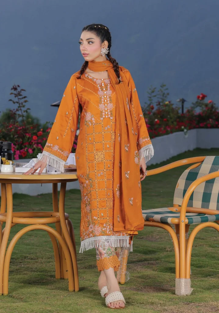 Zartash Mustard Embroidered 3-Piece Suit | GULL-E-RUKH