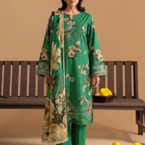 Zeenat Emerald Green 3pc Suit with Floral Print by AL Hassan Lehnga House
