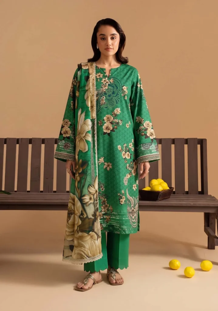 Zeenat Green 3pc Suit | AALAYA