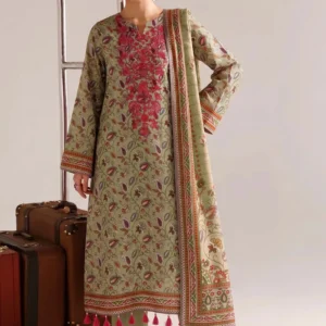 Woman wearing Zehra Sage Floral 3-Piece Suit by AL Hassan Lehnga House