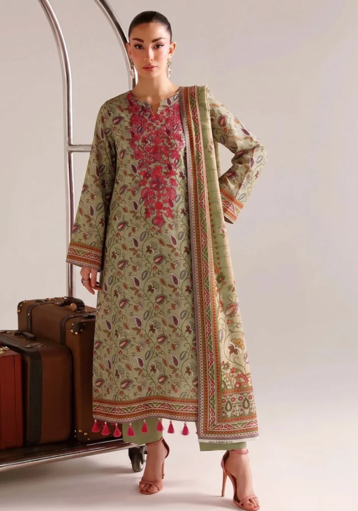 Zehra Sage Floral Embroidered 3-Piece | GULL-E-RUKH