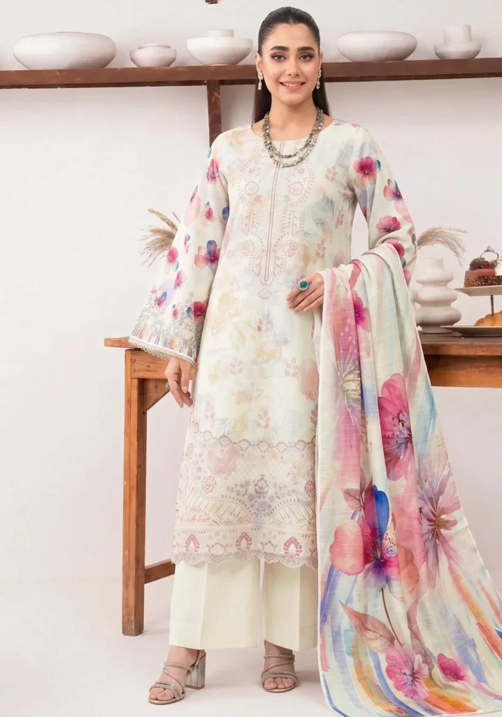 Zoha Winter Slub Floral 3Pc Suit | AALAYA