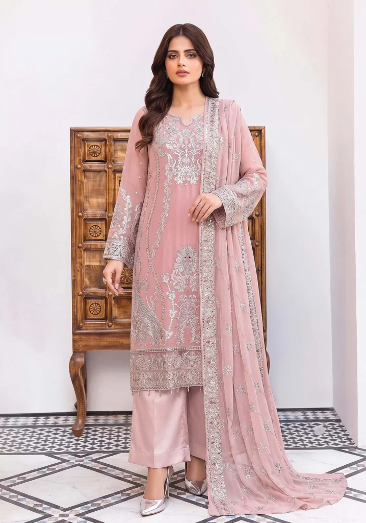 Zoya Pink A-Line Crinkle 3-Piece Suit | Mah é Rooh