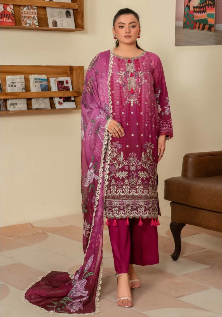 Zoya Plum Floral Sequence 3-Piece | GULL-E-RUKH