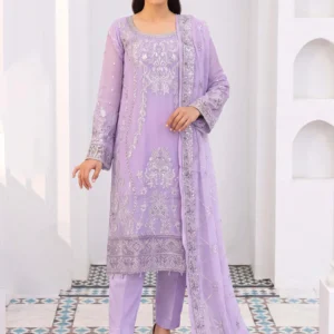 Zymal Lilac Crinkle A-Line Suit with silver handwork by AL Hassan Lehnga House